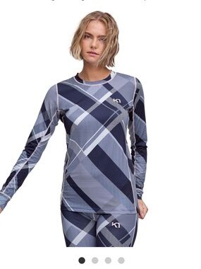 Kari Traa Women's Long Sleeve Plaid Base Layer Top - Navy & Light Blue